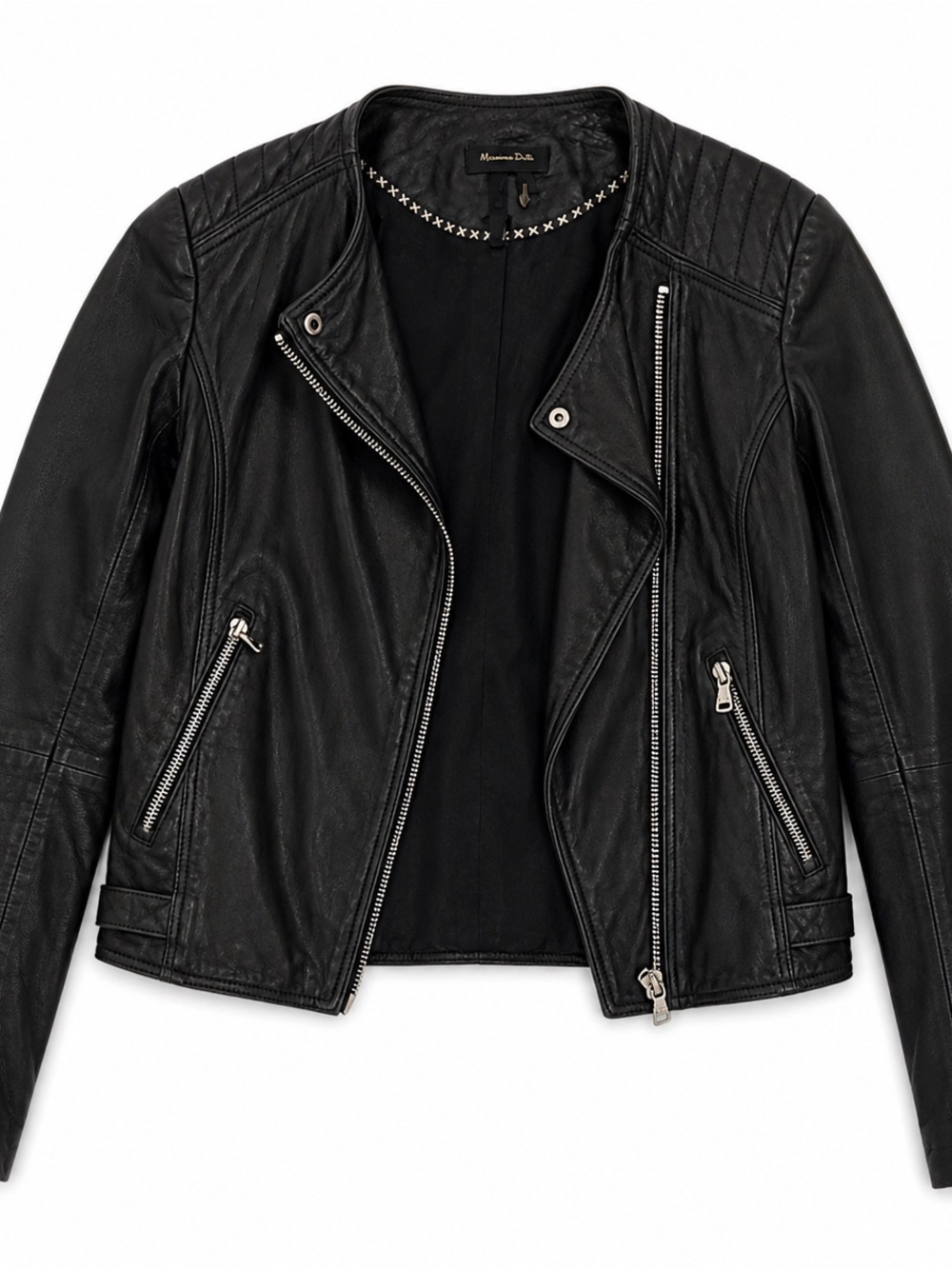 ZARA Black Leather Moto Jacket by MOSSIMO DUTTI - Women's